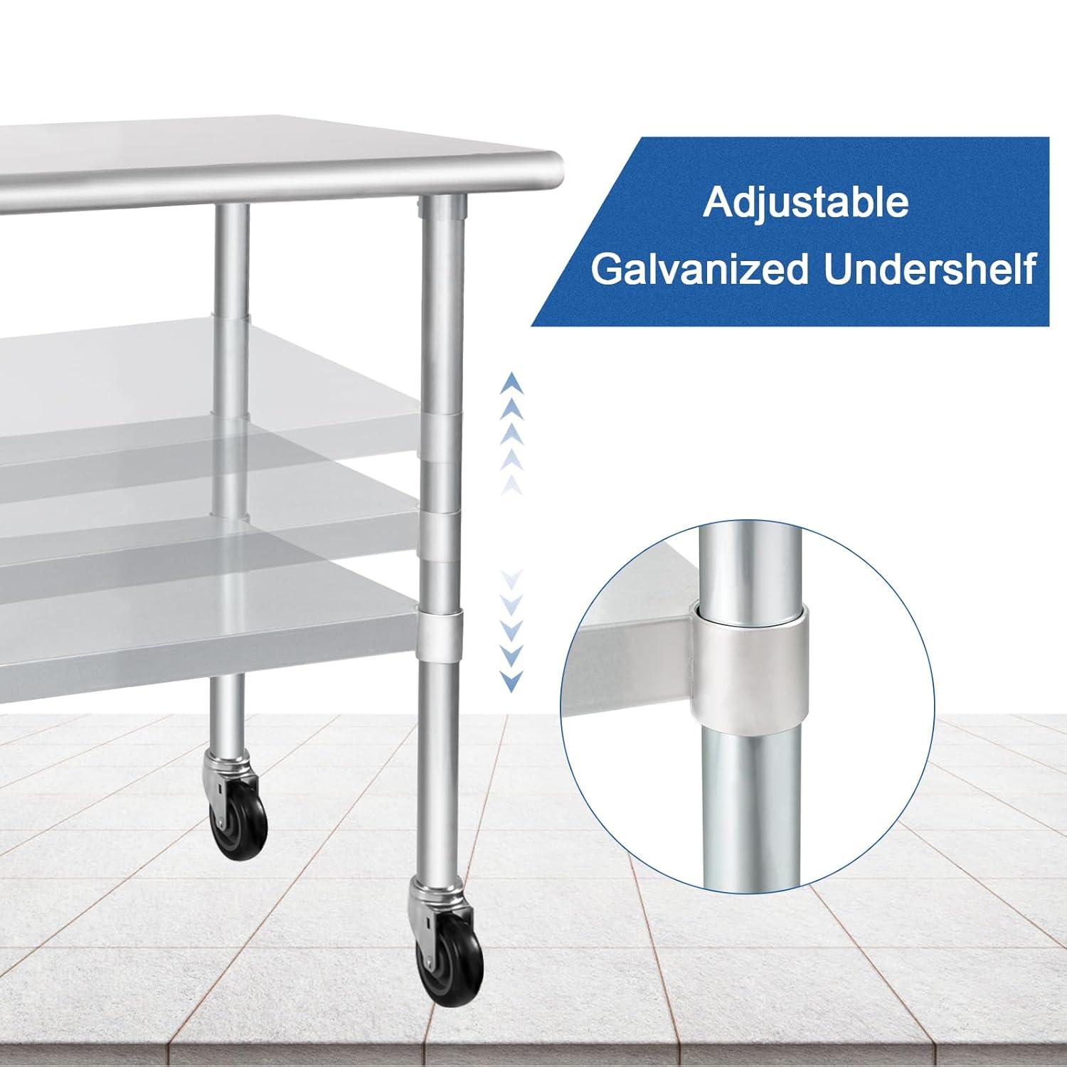Stainless Steel Prep & Work Table with Caster Wheels, 48 x 30 Inches