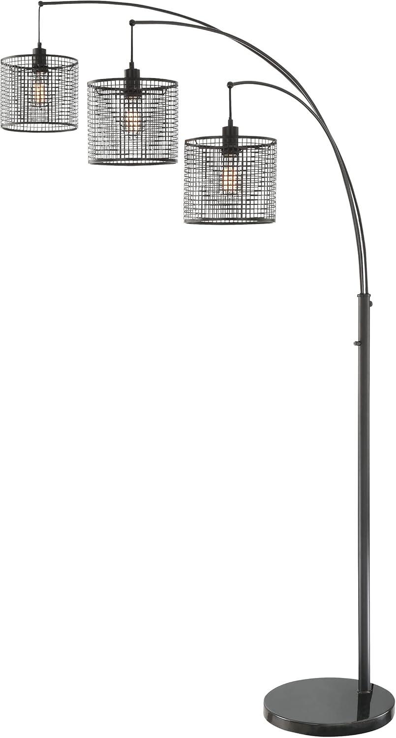 Hamilton Industrial Black Mesh 3-Light Adjustable Arch Floor Lamp