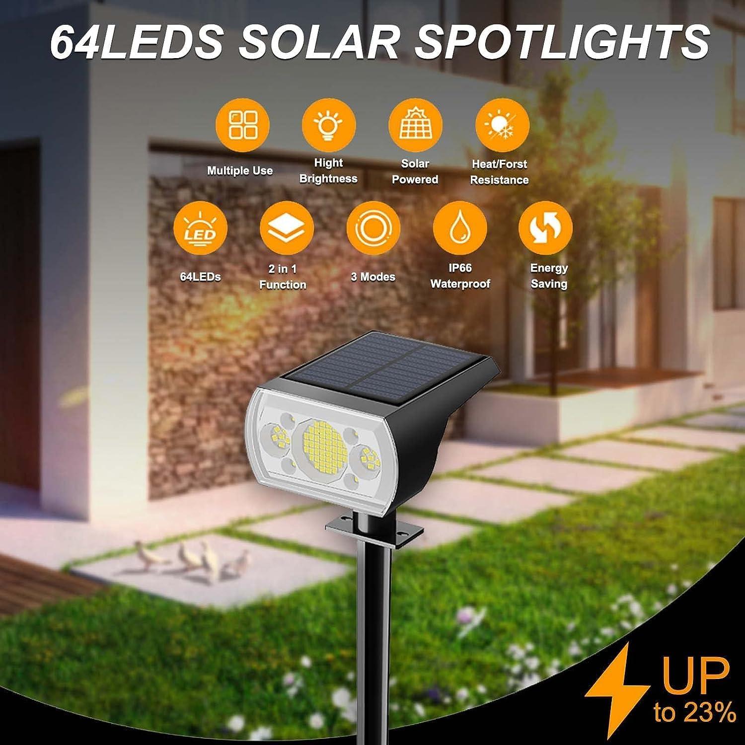 4 Pack Solar Spotlight Outdoor, 64 LEDs 1000 lumens Solar Outdoor Lights Waterproof, IP66 Solar Lights Outdoor Waterproof Landscape Spot Lights Wall Garden Lights for Yard Outdoor Solar Lights