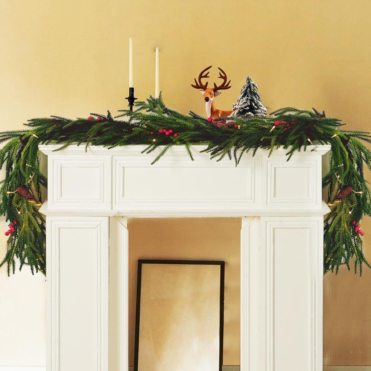 6FT Artificial Norfolk Pine Garlands, Real Touch Greenery Garland, Soft Bendable Garland Christmas Decorations, Greenery Garland for Table,Mantle, Wall, Indoor, Outdoor Thanksgiving Decorations