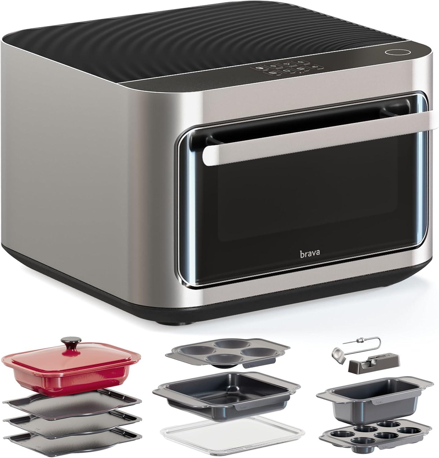 Brava Glass: 10-in-1 Touchscreen Countertop Smart Oven, Glass Door, Wireless Thermometer, Air Fryer, 6-Slice Toaster, Slow Cooker, Reheater, Dehydrator, Rice Cooker, Auto-Shut Off, 1800W