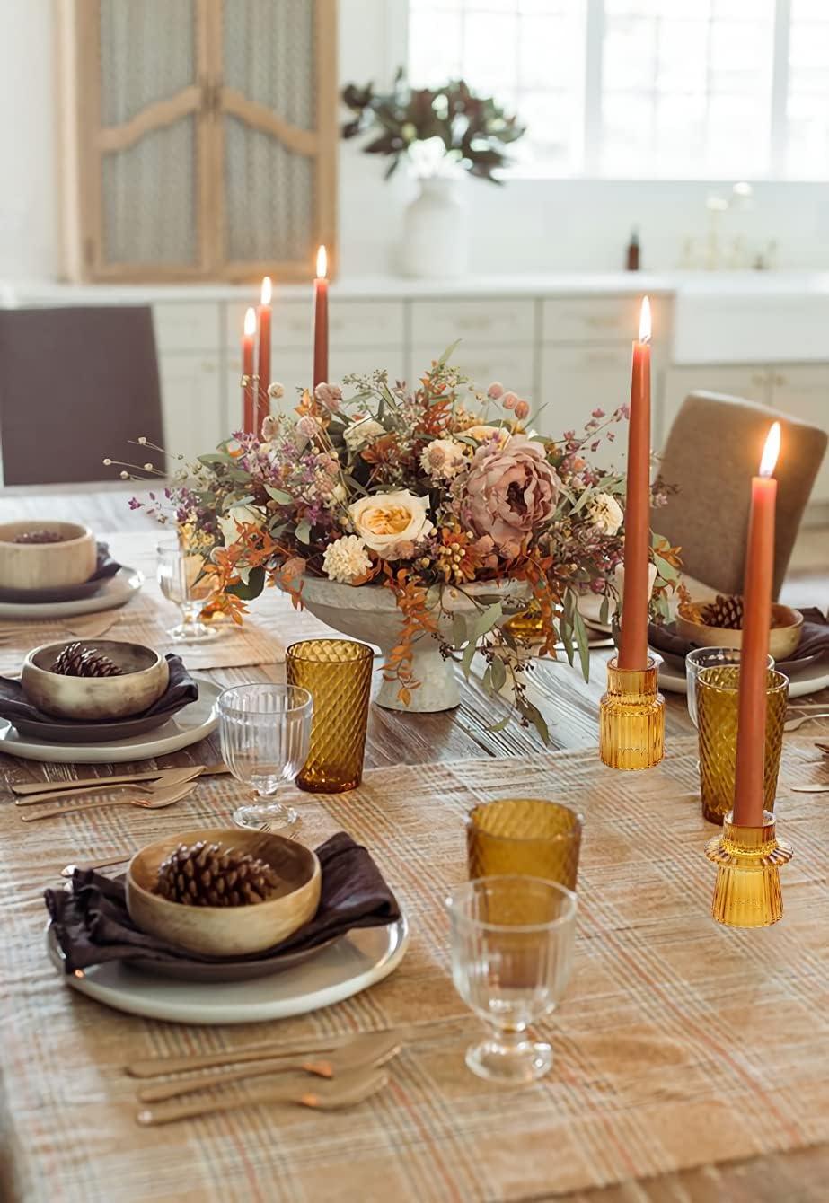 Candlestick Holder Set Of3 Glass Candle Holders for Taper,Pillar,Tealight Candle Amber