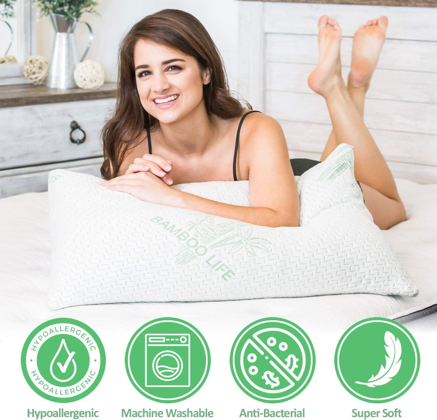 2 Pack King Size Bamboo Pillow, Memory Foam Bed Pillows with Washable Pillowcases, King (2 Pack)