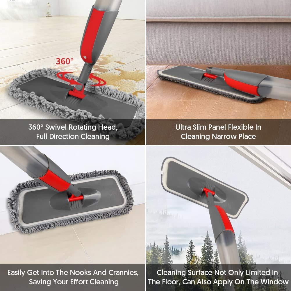 MEXERRIS Microfiber Floor Mop For Hardwood Cleaning - 360 Rotating Dust Wet Mop With Aluminum Extended Handle 4 Reusable Washable Mop Pads Cloth And 1 Scraper