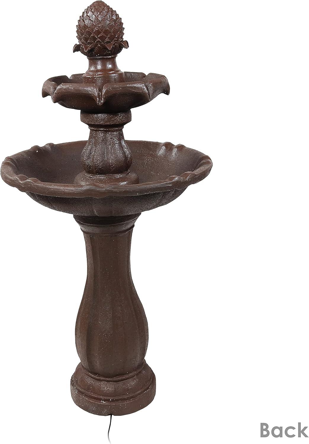 Sunnydaze Outdoor 2-Tier Pineapple Solar Powered Water Fountain with Battery Backup and Submersible Pump - 46" - Rust Finish