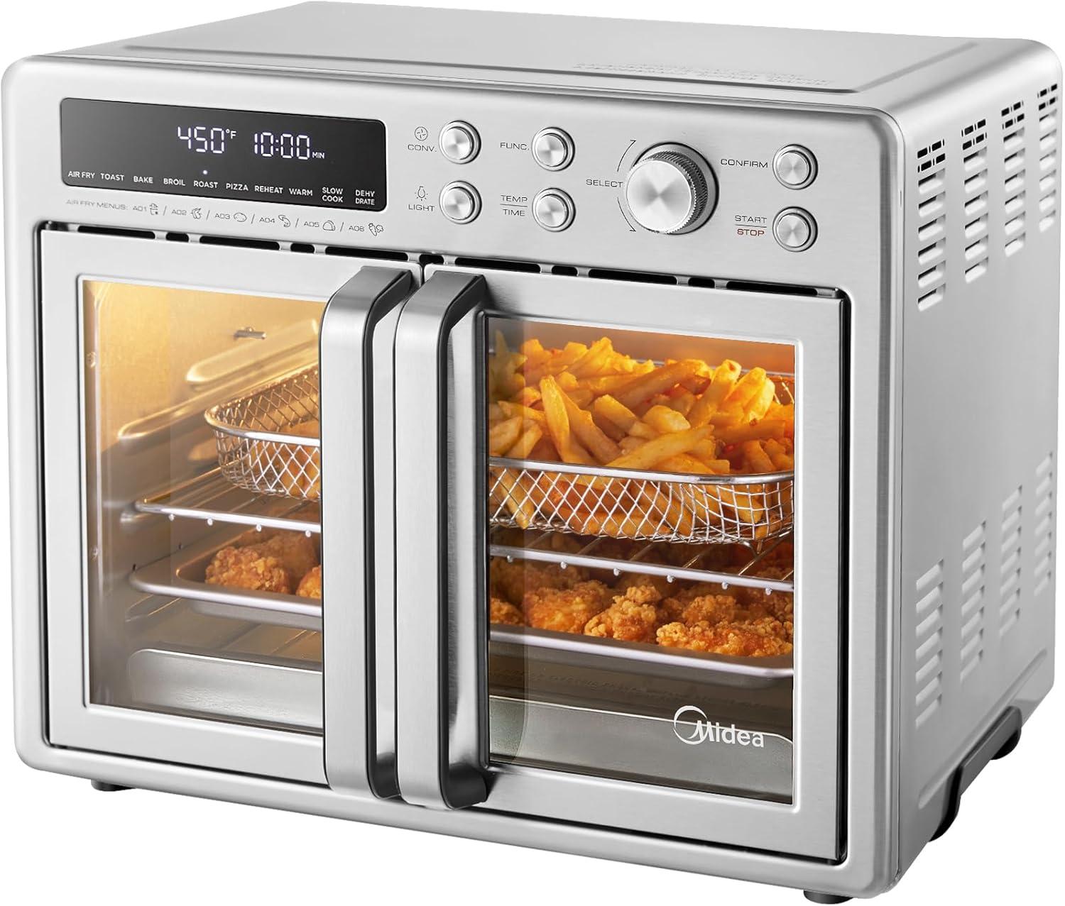 Midea Flexify French Door Toaster Oven Air Fryer Combo, 26.4 QT, Extra Large Air Fryer Countertop Oven 10-in-1 Combo, 25% Faster Cooking and 90% Less Oil, Stainless Steel