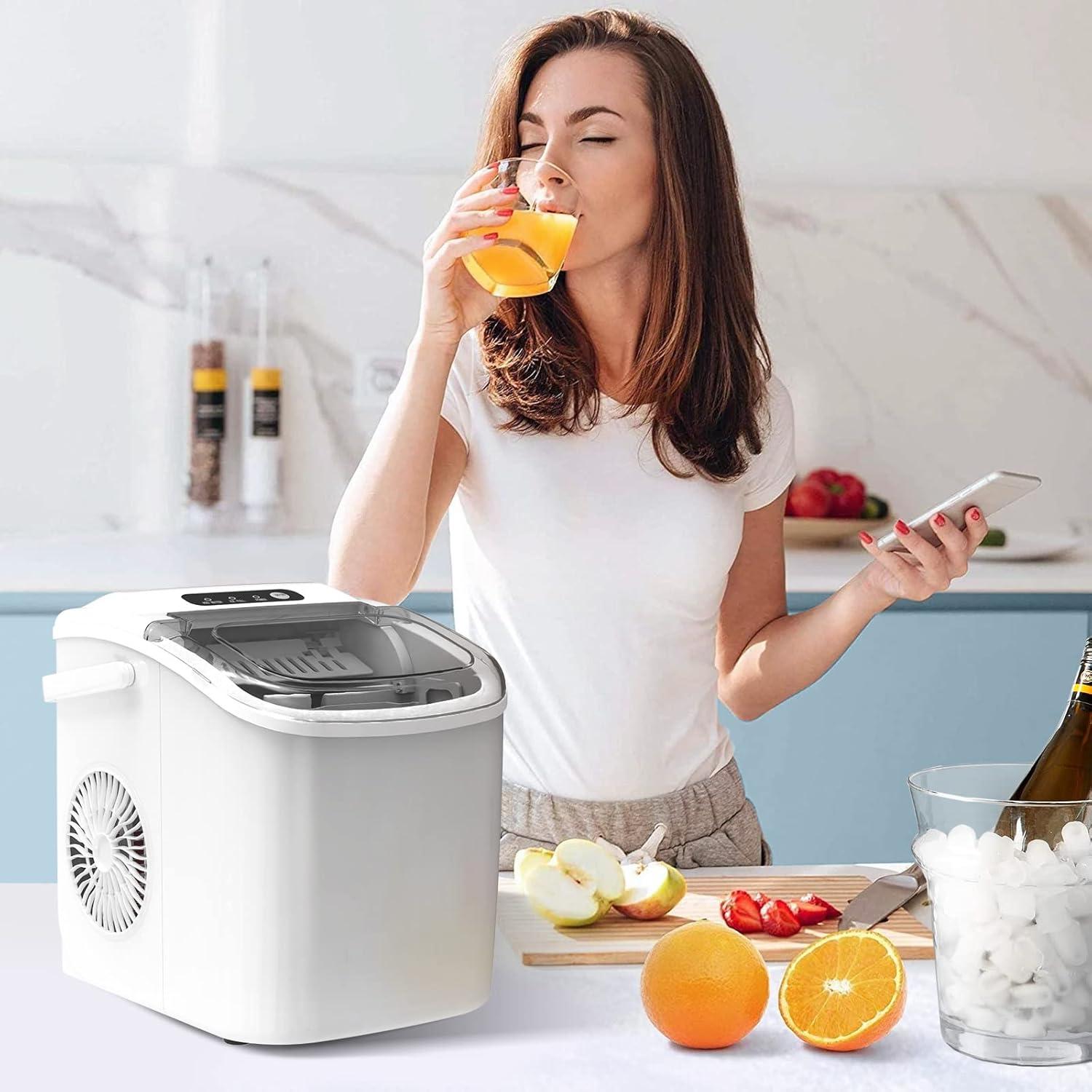 Compact White Stainless Steel Portable Countertop Ice Maker