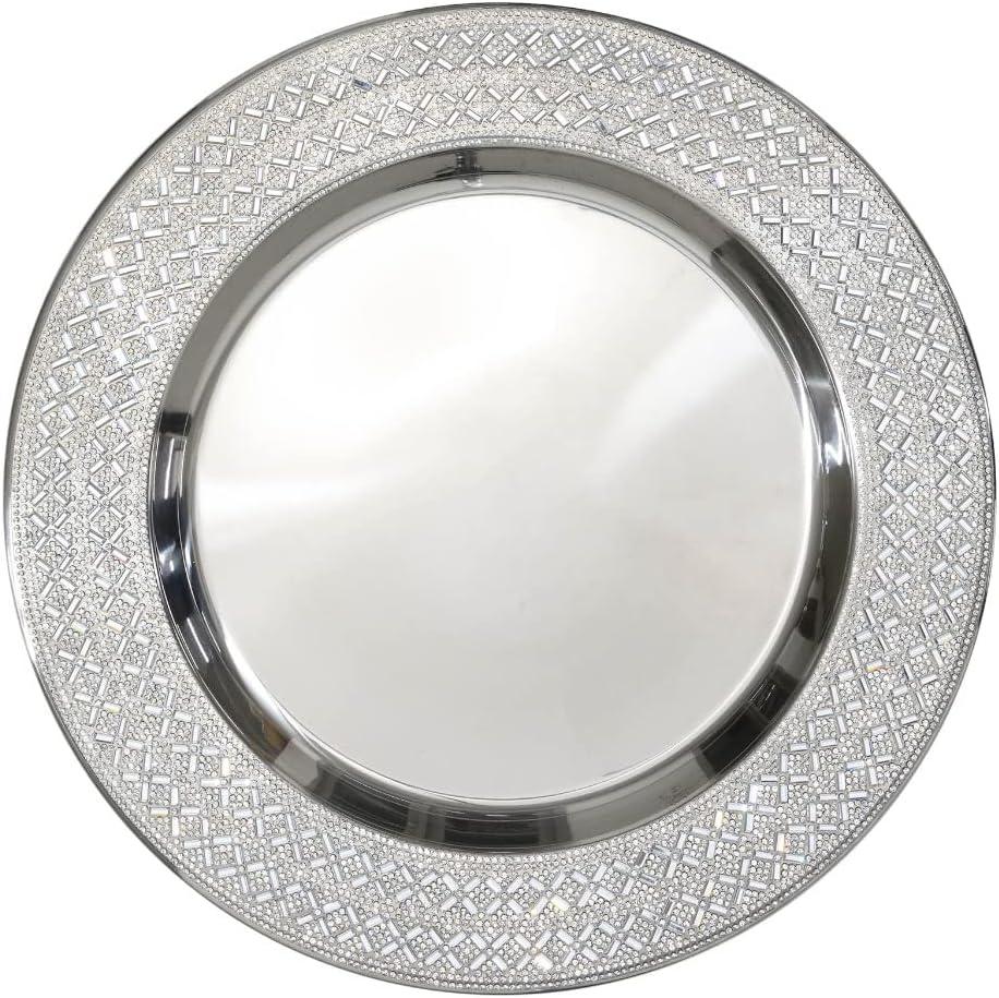 Silver Rhinestone X-Pattern 13" Stainless Steel Charger Plate