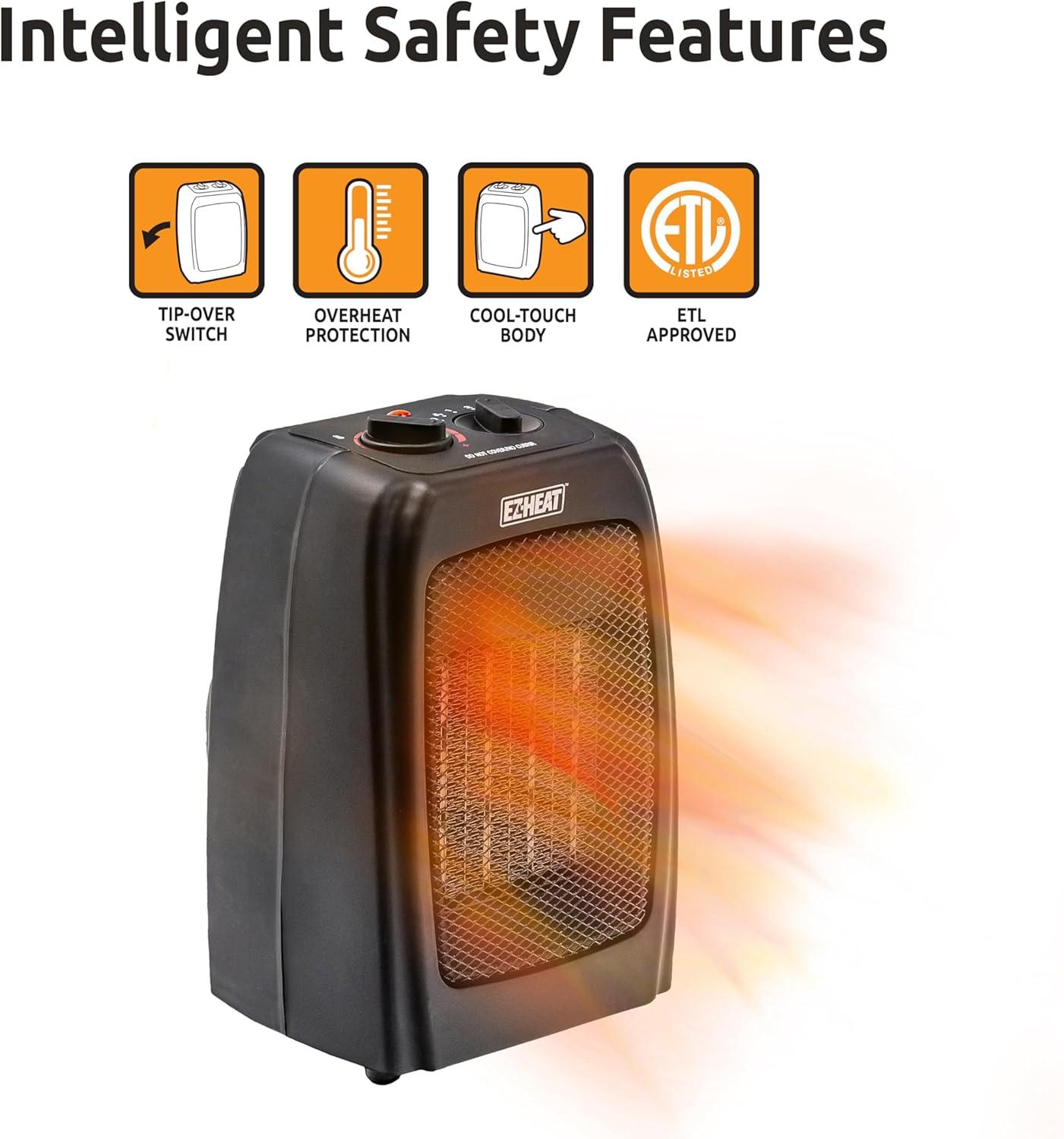 EZ-Heat Personal Ceramic Desktop Space Heater with Thermostat