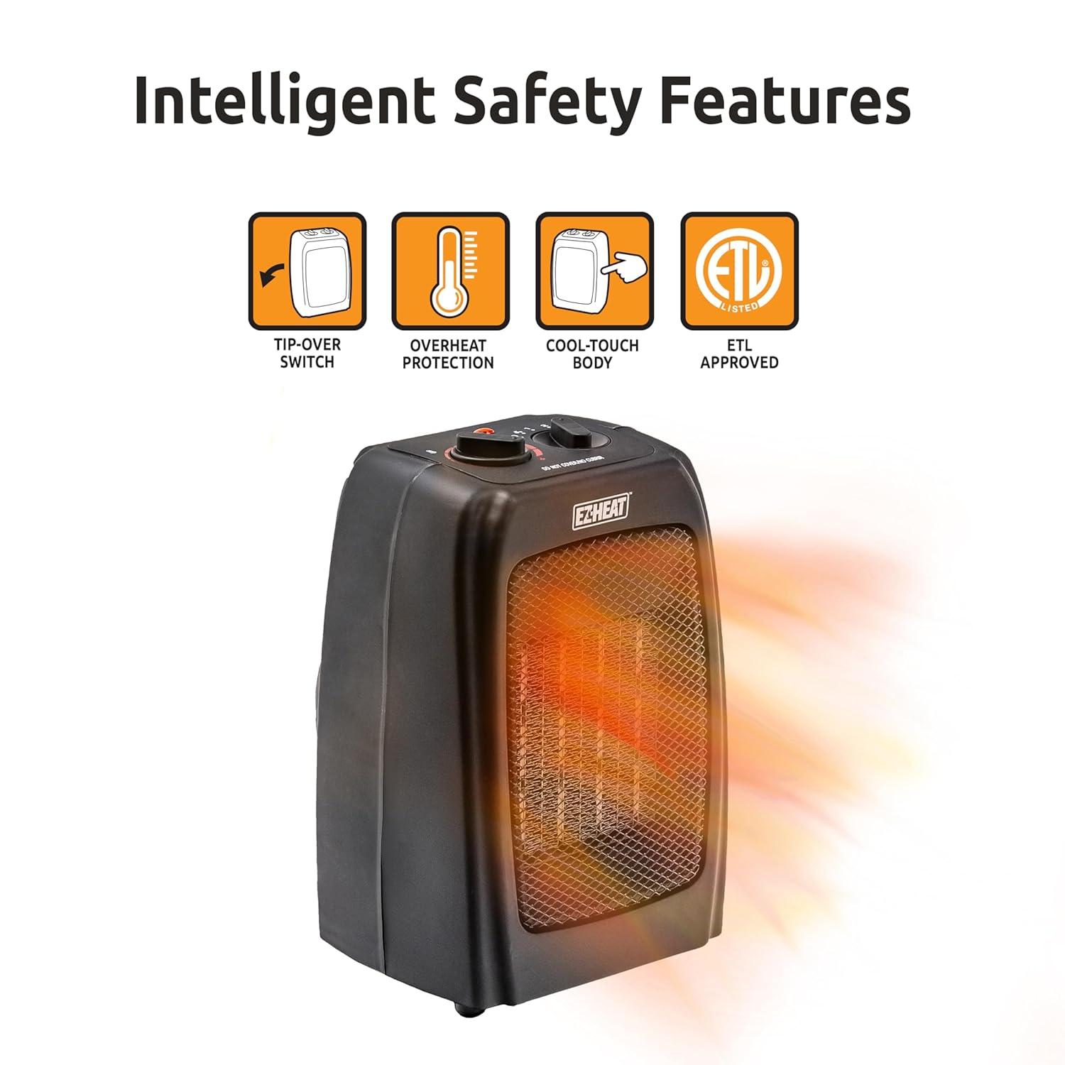 EZ-Heat Personal Ceramic Desktop Space Heater with Thermostat