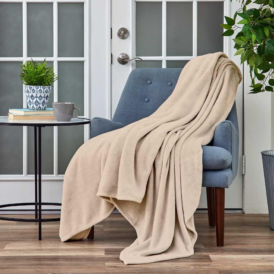 Cosy House Collection Everyday Series Fleece Blanket - Tan, Throw
