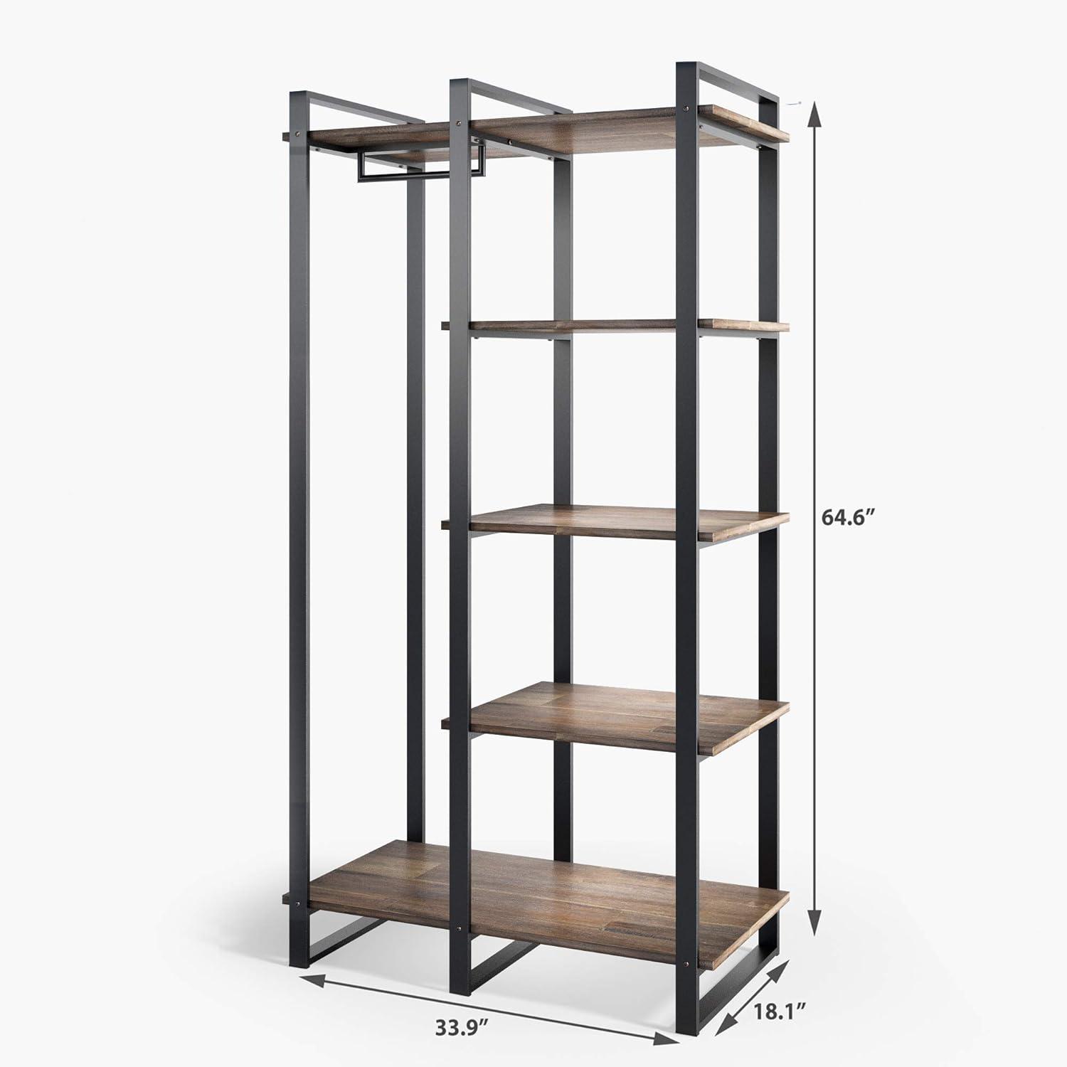 Zinus Brock 4-Shelf Etagere Bookcase with Hanging Storage, Acacia Wood and Metal Frame, Adult