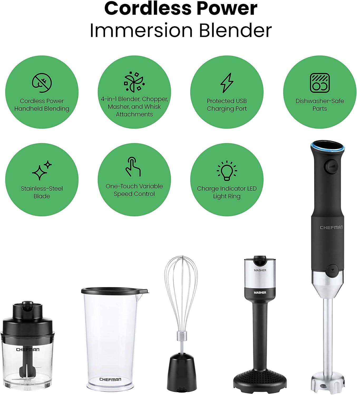 Cordless Black Stainless Steel Variable Speed Immersion Blender Set