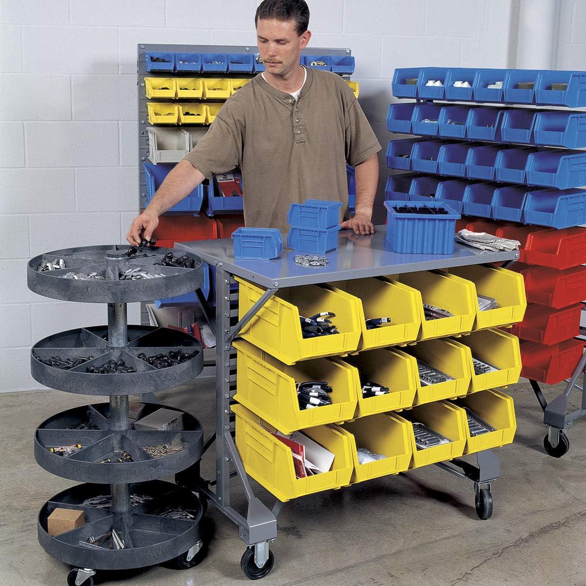 Gray Steel Mobile Bin Cart with Flat Shelf