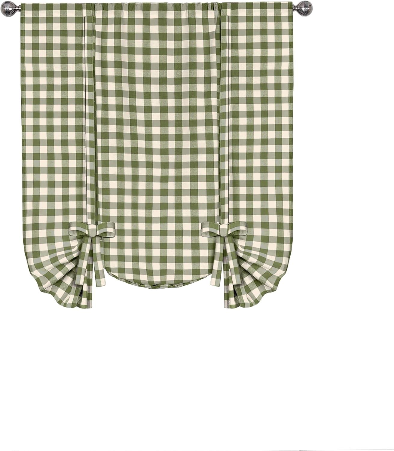 Achim Buffalo Check Window Curtain Tie Up Shade, 42" x 63", Black