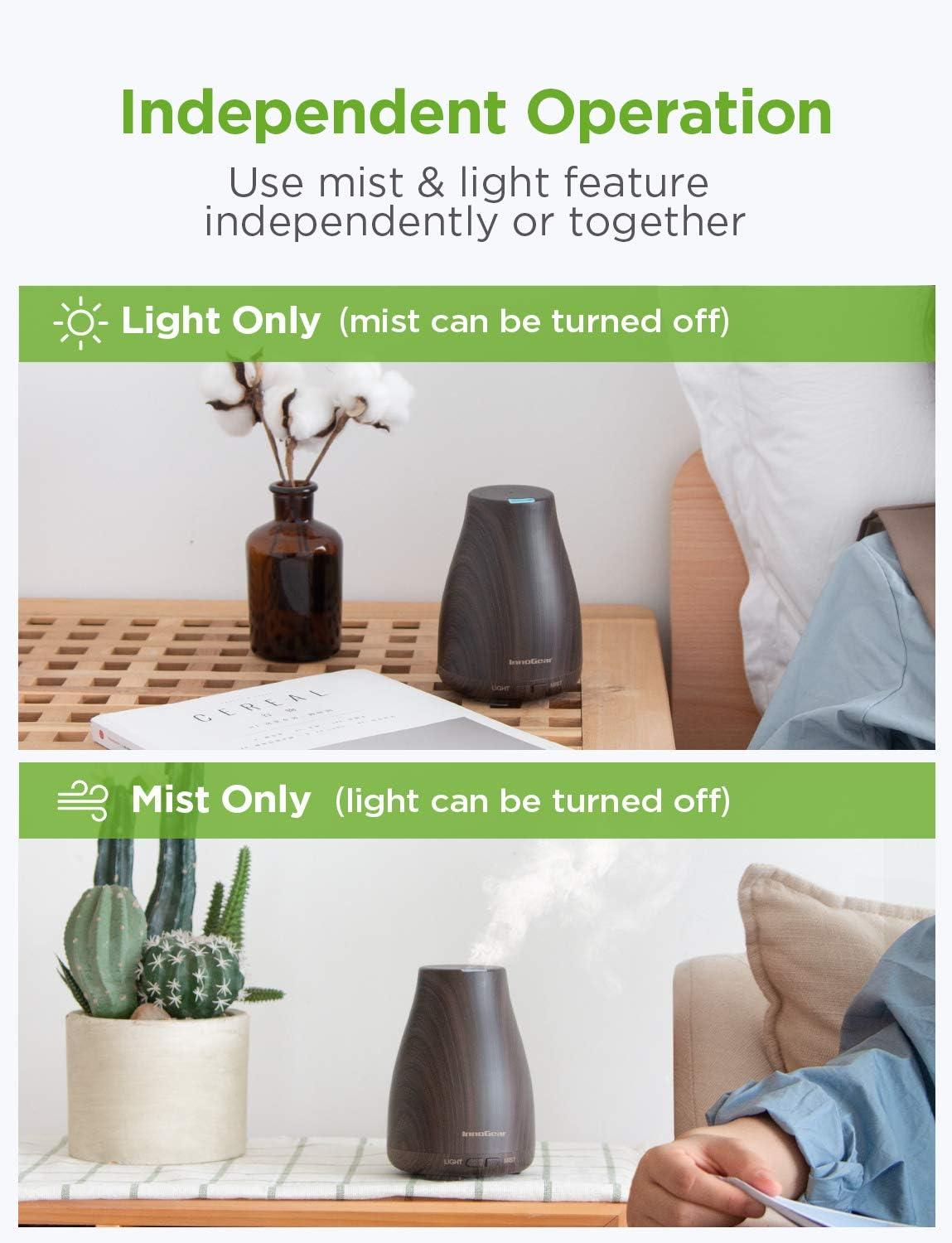 InnoGear Upgraded Aromatherapy Essential Oil Diffuser,Ultrasonic Diffusers Cool Mist Humidifier with 7 Colors LED Lights and Waterless Auto Shut-off for Home Office Bedroom Room( Latest Model)