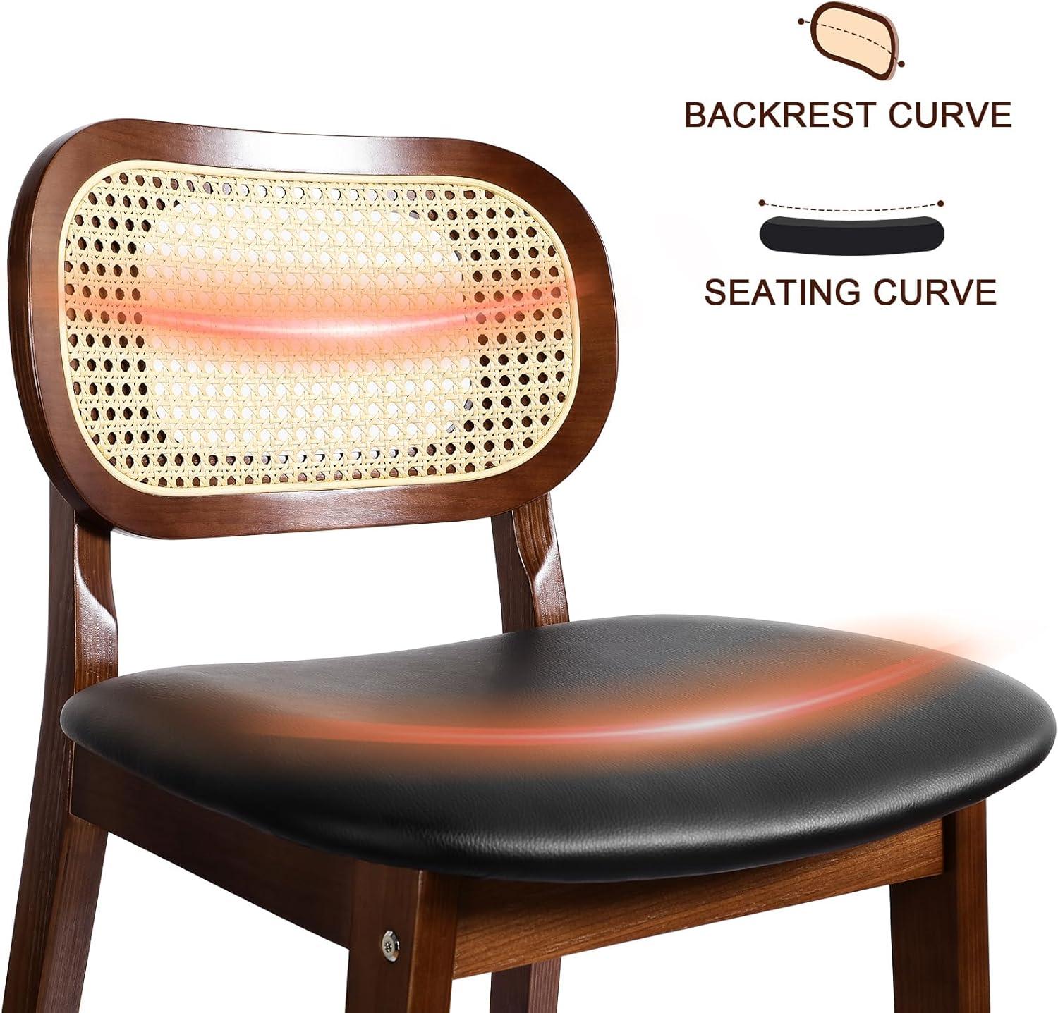 Lucky Monet Wood Upholstered Counter Height Bar Stools with Rattan Back - 36.81"H x 17.72"W x 18.7"D Set of 2 - White Faux Leather/ Brown Frame