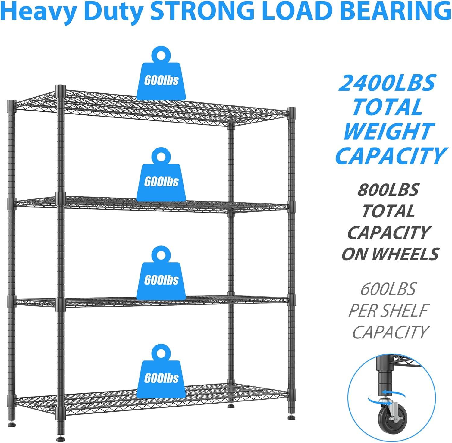 Homdox Heavy Duty Metal Shelves for Storage, 4 Tier Storage Racks and Shelving, Commercial Adjustable Wire Shelving Unit on Wheels, Garage Rack Pantry Shelves Kitchen Shelving, 24"x48"x72", Chrome