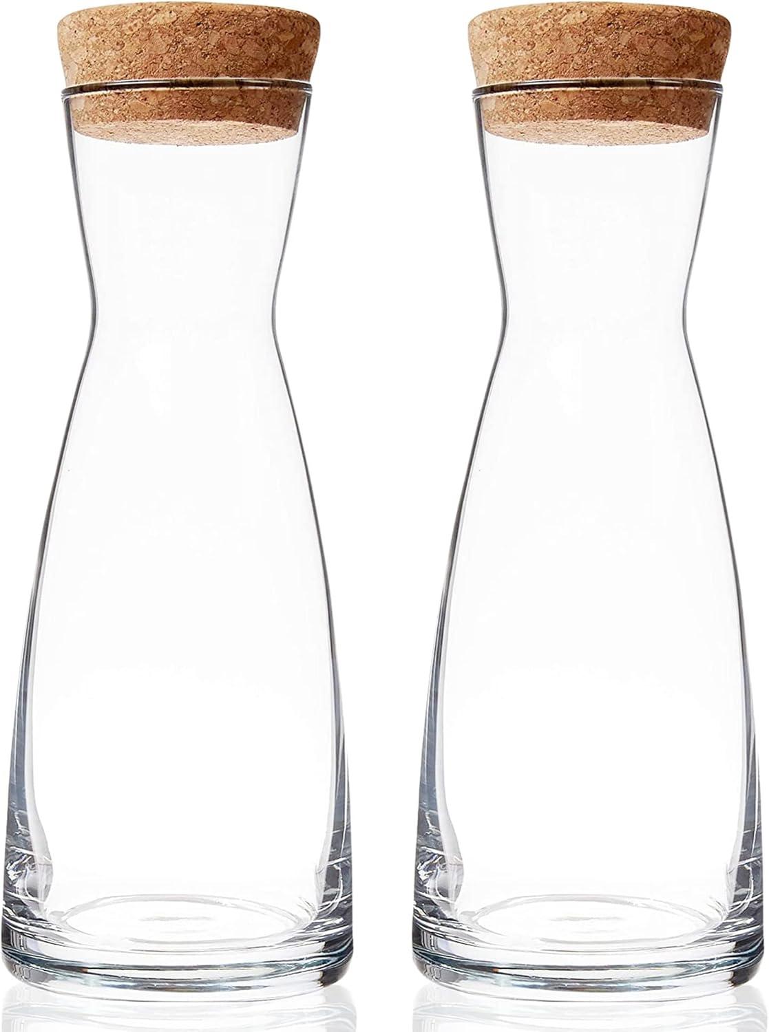 Bormioli Rocco Set Of 2 Ypsilon Carafe With Natural Cork Top Lid, 18.5 Oz. Star Glass Pitcher