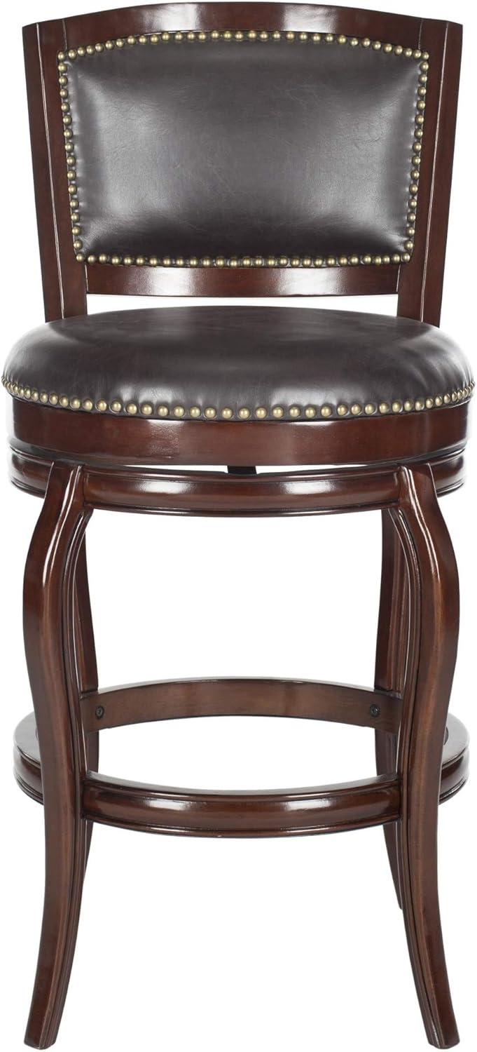 Transitional Sierra Brown Swivel Bar Stool with Bronze Nailhead Trim