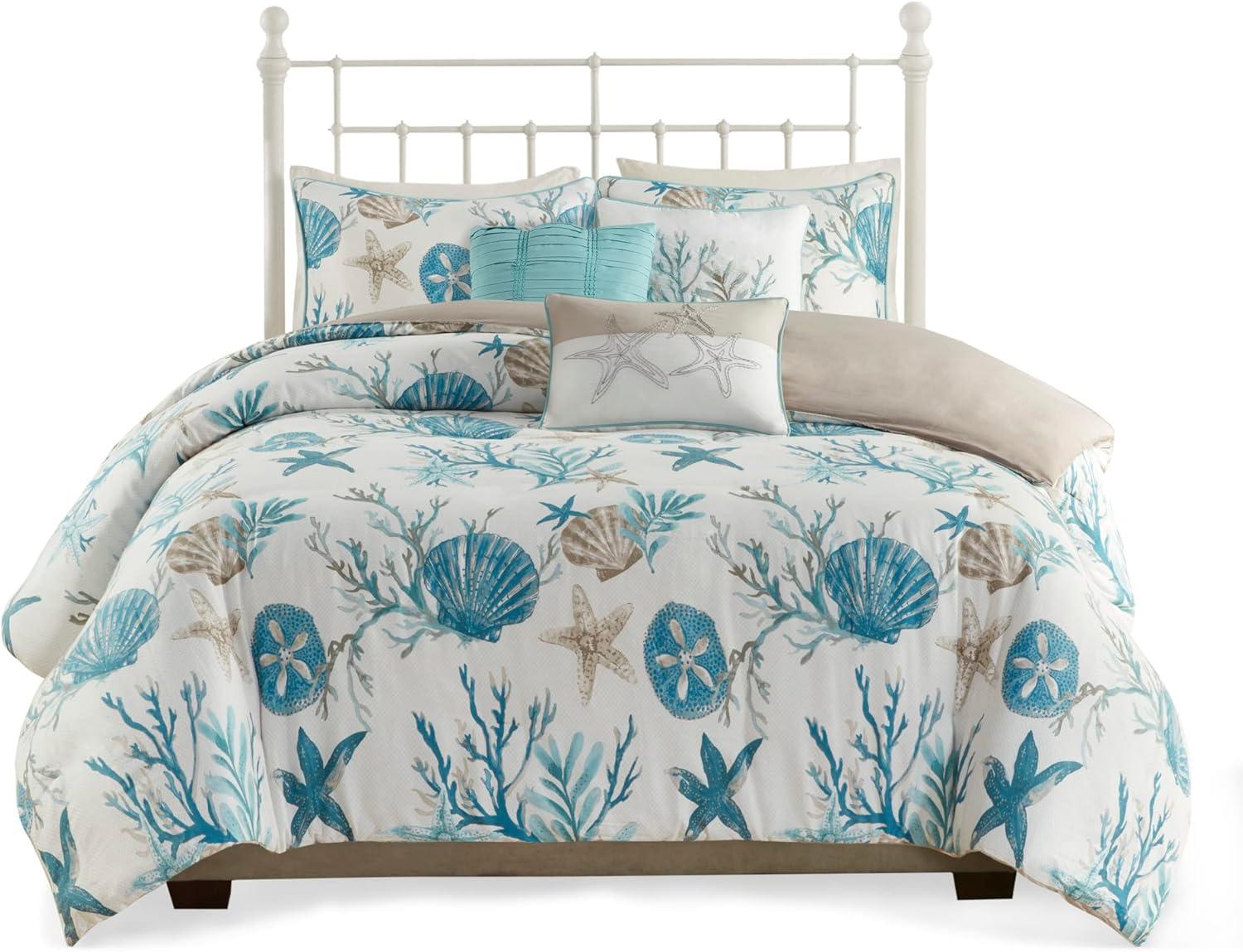 Madison Park Pebble Beach 6 Piece Cotton Sateen Coastal Duvet Cover Set
