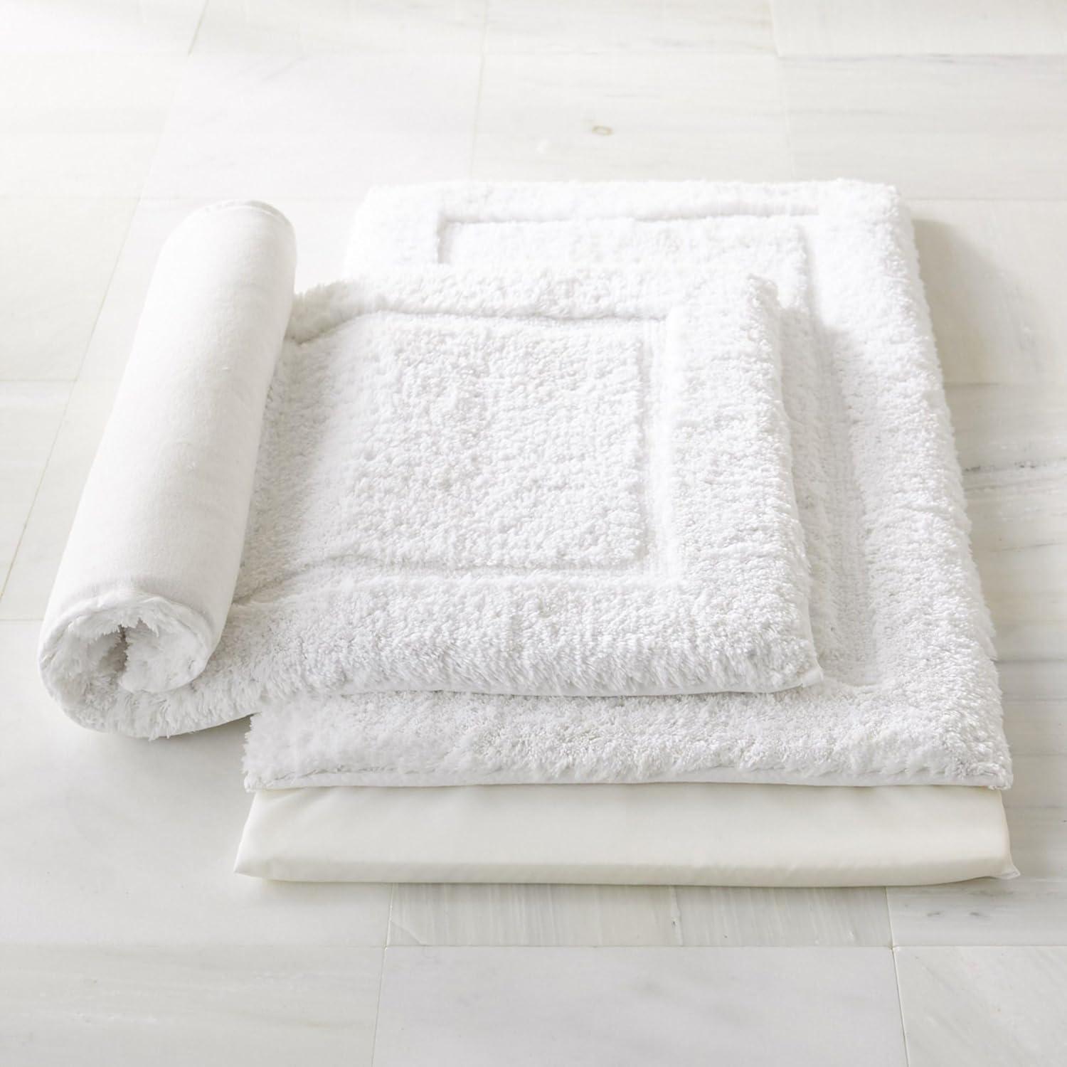 Small White Cotton Bath Rug with Memory Foam Insert