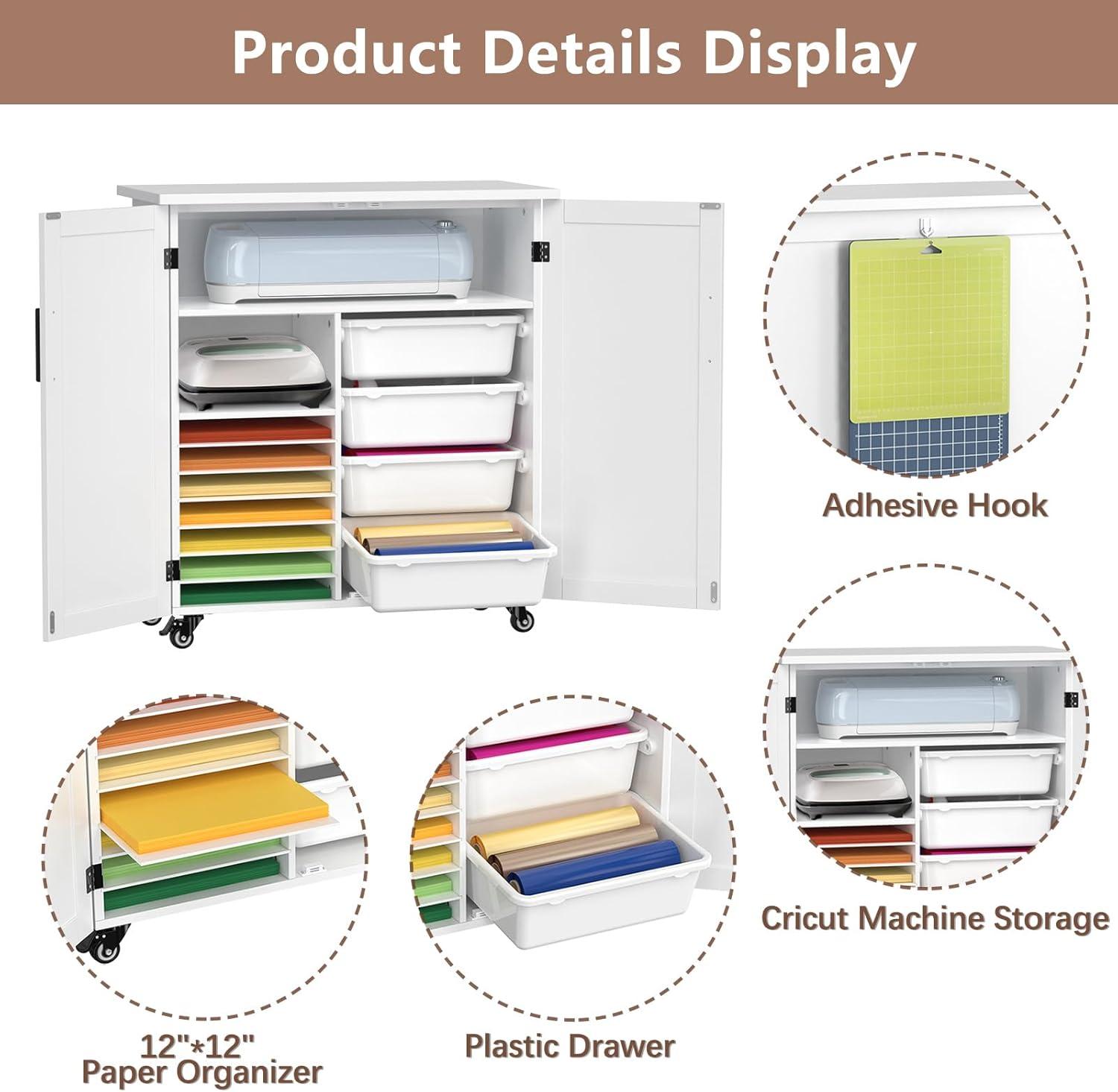 GDLF Craft Cart Compatible with Cricut Machine, Rolling Cricut Cabinet with Storage 31.6"W x 15.8"D x 34.9"H