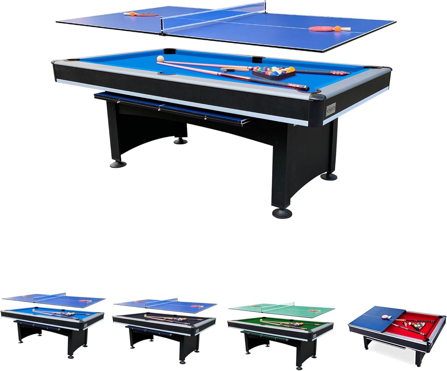 RACK Scorpius 7-Foot Multi Game Billiard/Pool with Table Tennis (Blue Felt with Black Body)