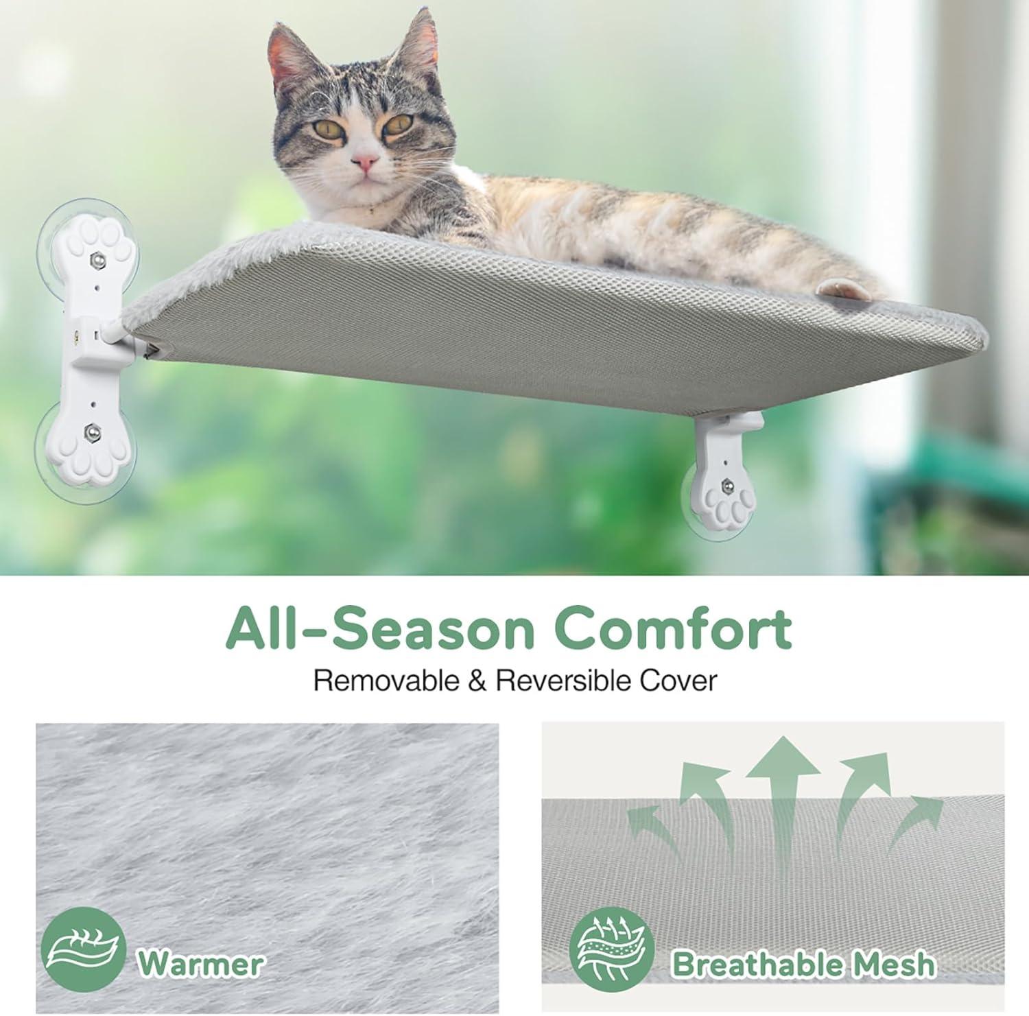 Tucker Murphy Pet™ Foldable Cat Hammock For Window - Cordless, Embeded Machine Washable Padded Bed, Robust Metal Frame - Cat Window Perch For Large Cats And Kittens (White Bolster Bed, Large)