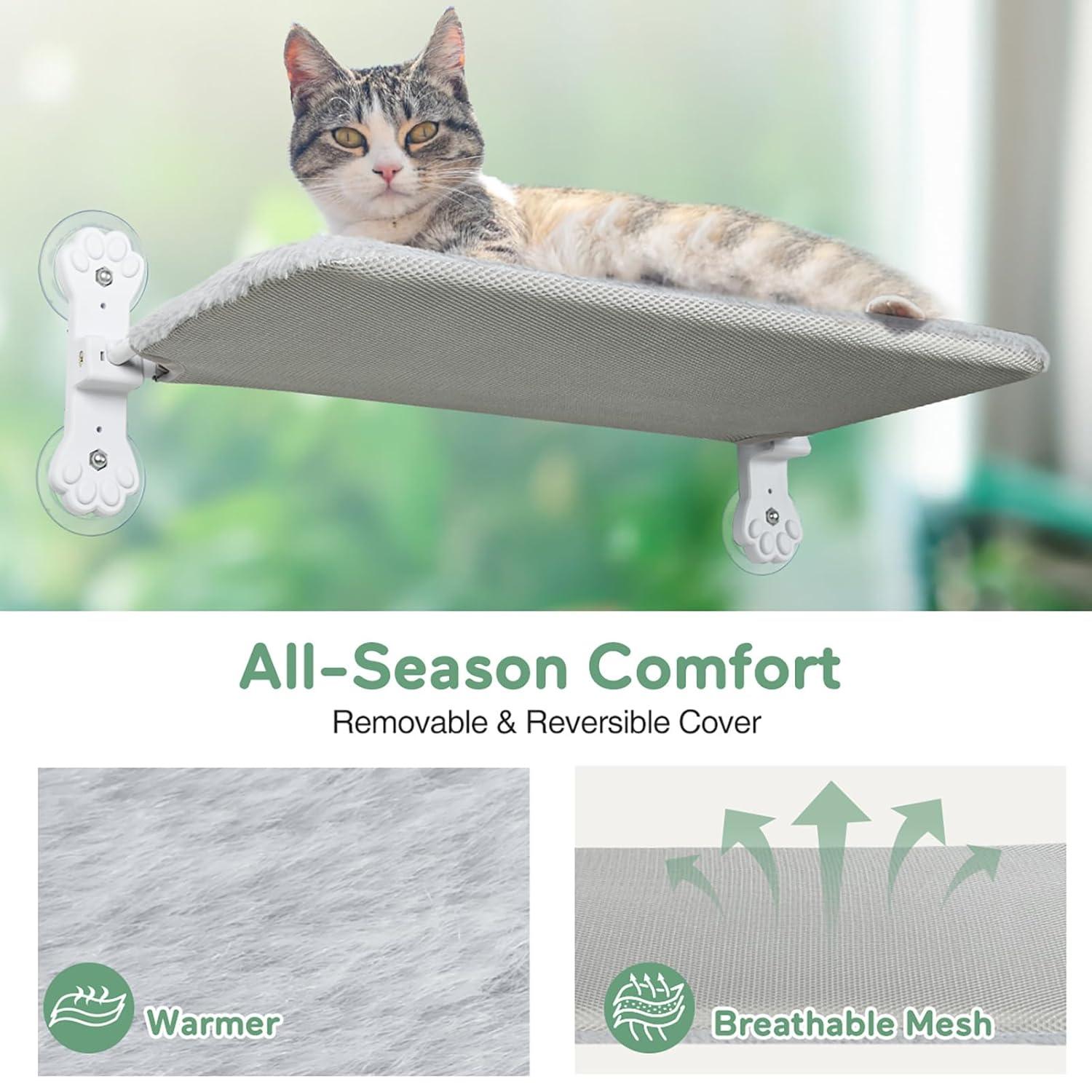Tucker Murphy Pet™ Foldable Cat Hammock For Window - Cordless, Embeded Machine Washable Padded Bed, Robust Metal Frame - Cat Window Perch For Large Cats And Kittens (White Bolster Bed, Large)