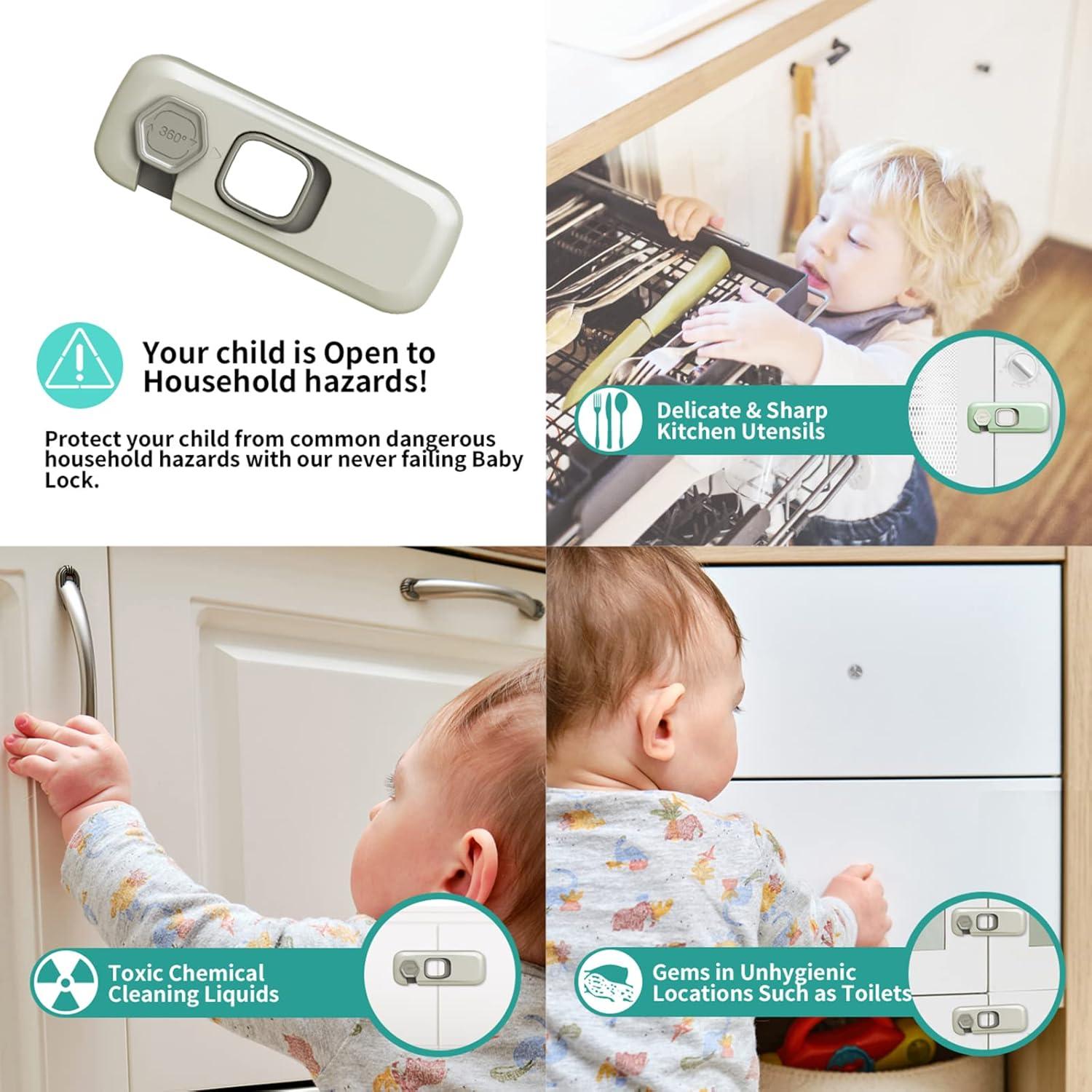 Gray 5-Pack Child Proof Refrigerator and Cabinet Locks