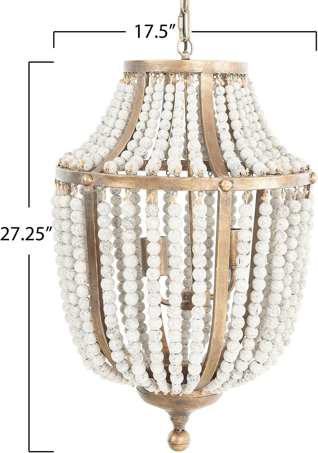 Distressed White Wood Bead & Metal Chandelier for Coastal Charm