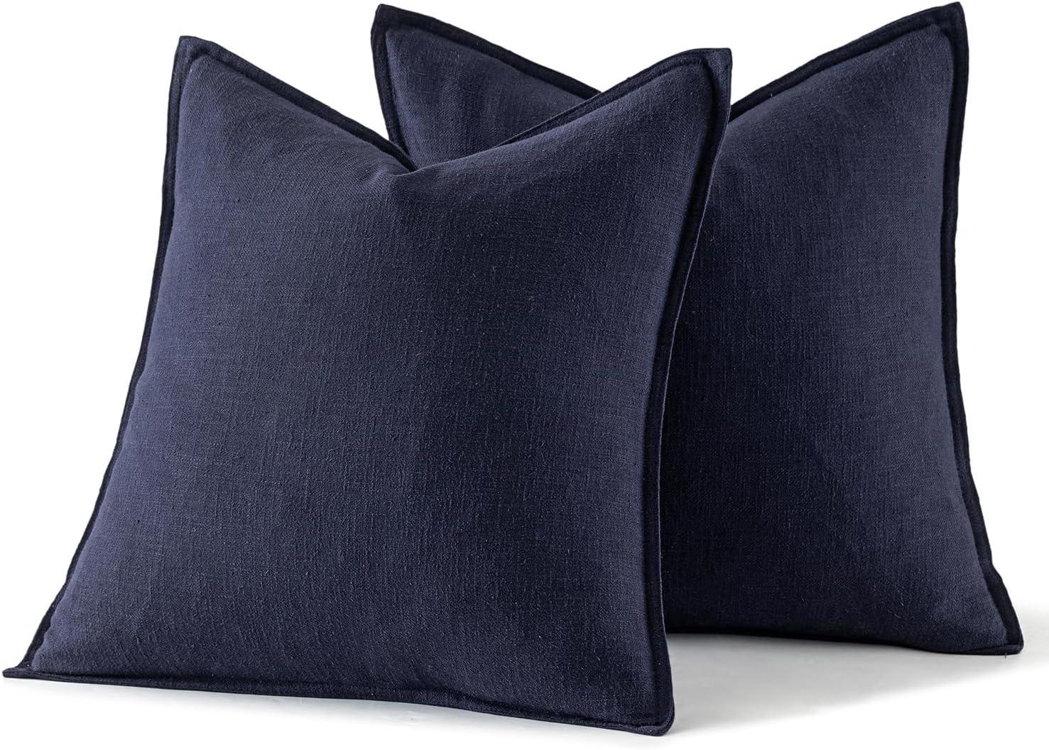 MIULEE Pack of 2 Decorative Linen Pillow Covers 20x20 Inch Navy Blue Farmhouse Soild Neutral Throw Pillow Covers Soft Accent Decorative Pillowcases Home Decors for Couch Sofa Bed Living Room