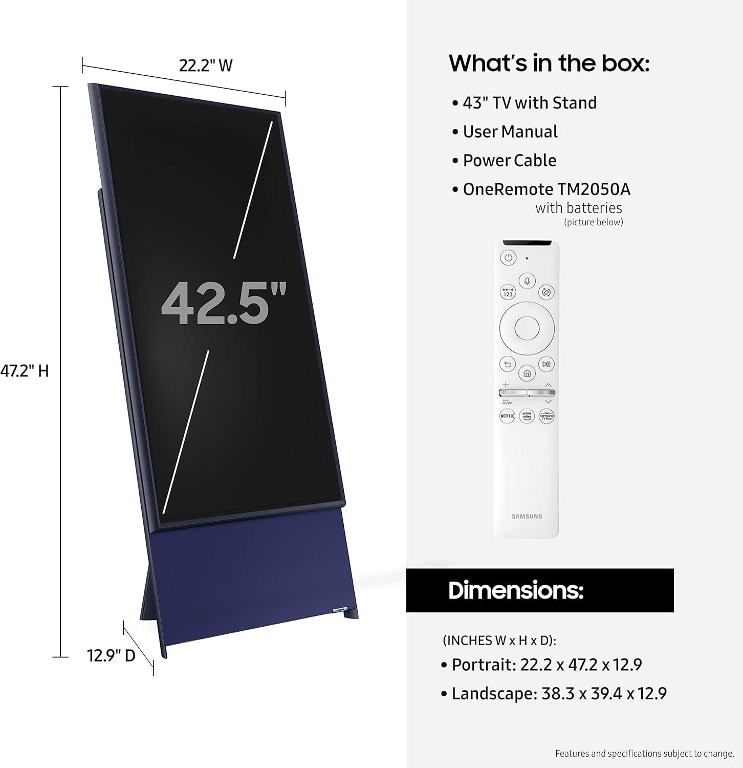 SAMSUNG 43" Class LS05B The Sero QLED 4K Smart TV QN43LS05BAFXZA 2022