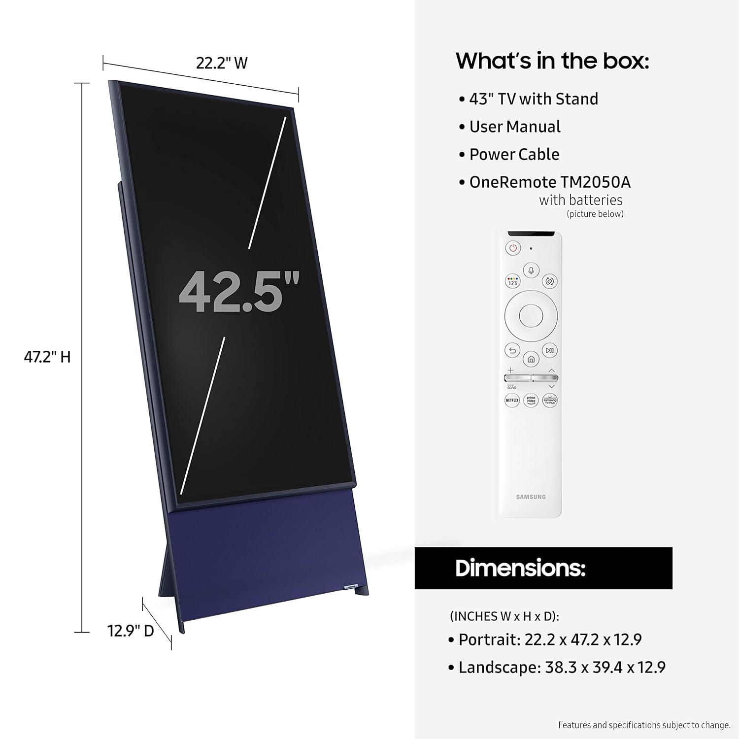 SAMSUNG 43" Class LS05B The Sero QLED 4K Smart TV QN43LS05BAFXZA 2022