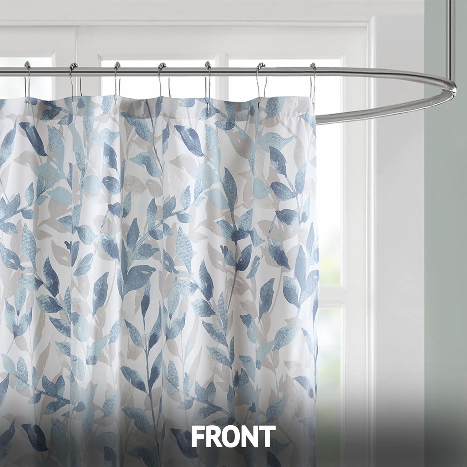 Leisha Blue Botanical Print Fabric Shower Curtain