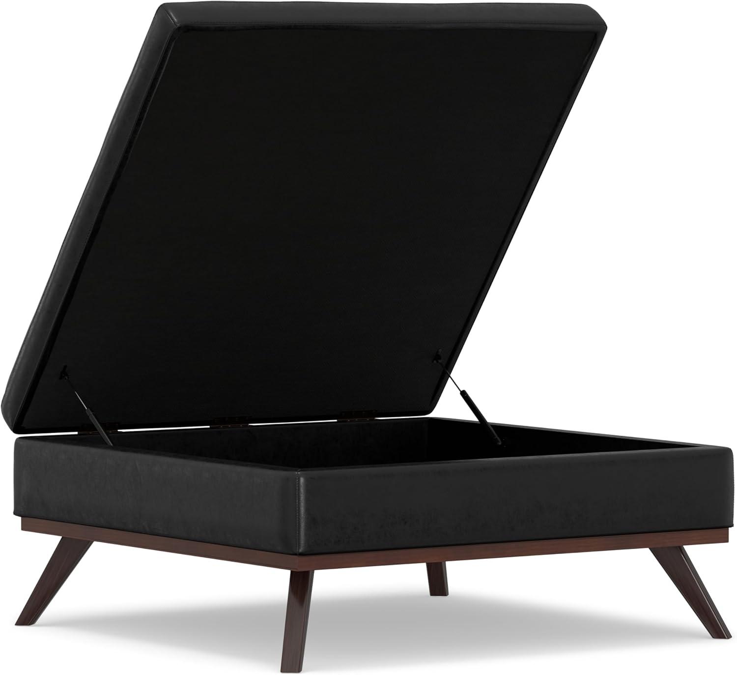 Simpli Home Owen 40"W XL Upholstered Square Coffee Table Storage Ottoman with Lift Top and Solid Wood Legs