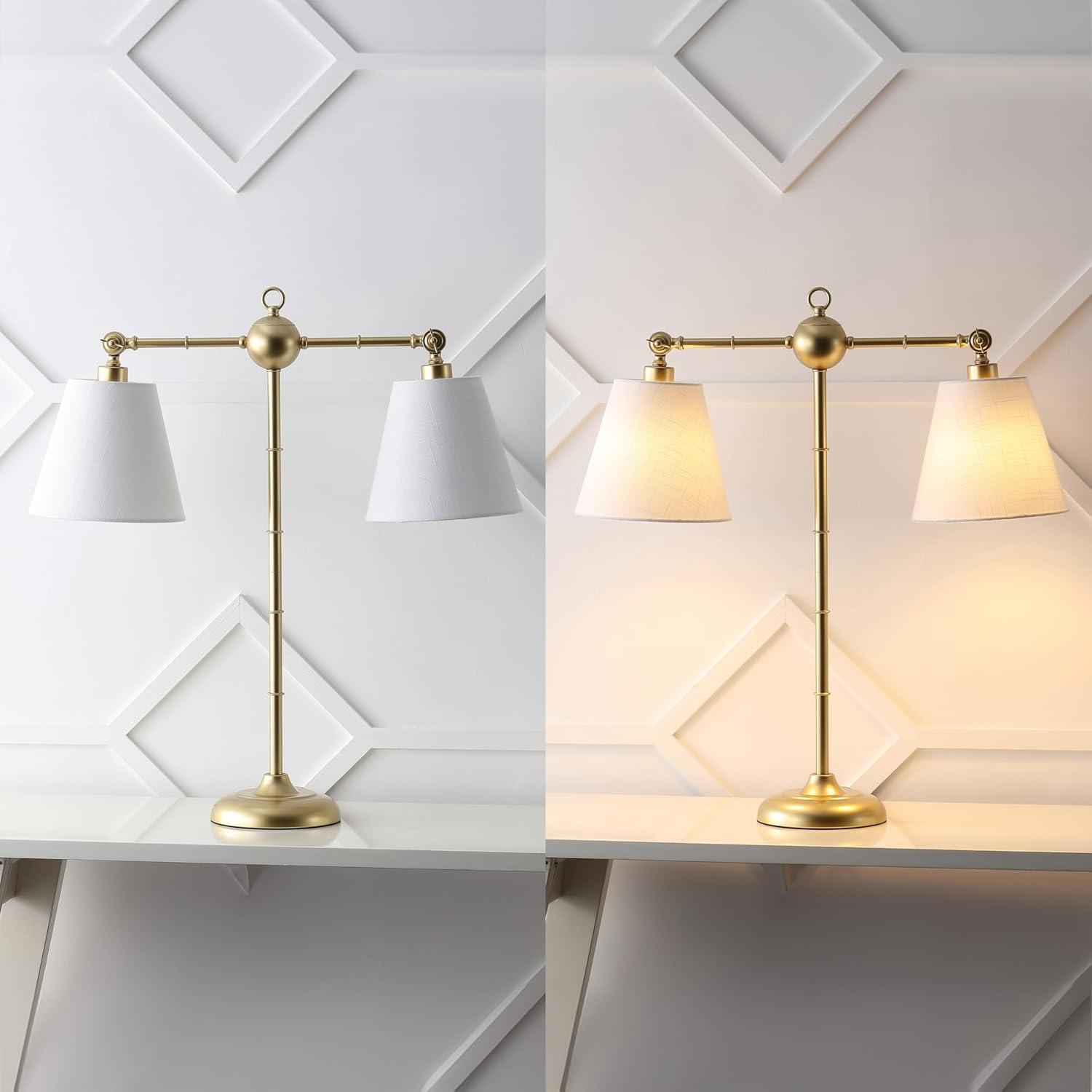Gold Adjustable Dual White Shade Library Table Lamp