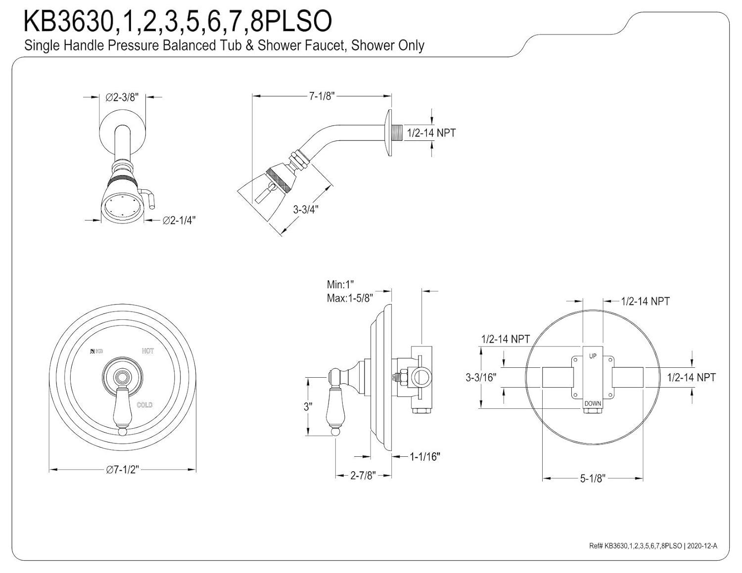 Kingston Brass Kingston Brass Restoration Single-Handle Pressure Balanced Shower Faucet KB3631PLSO