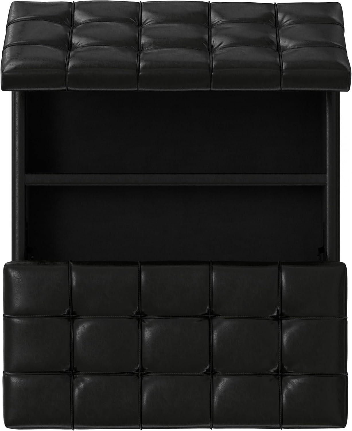 Simpli Home Laura 36"W Upholstered Square Storage Ottoman with Split Lift Top and 2 Storage Compartments