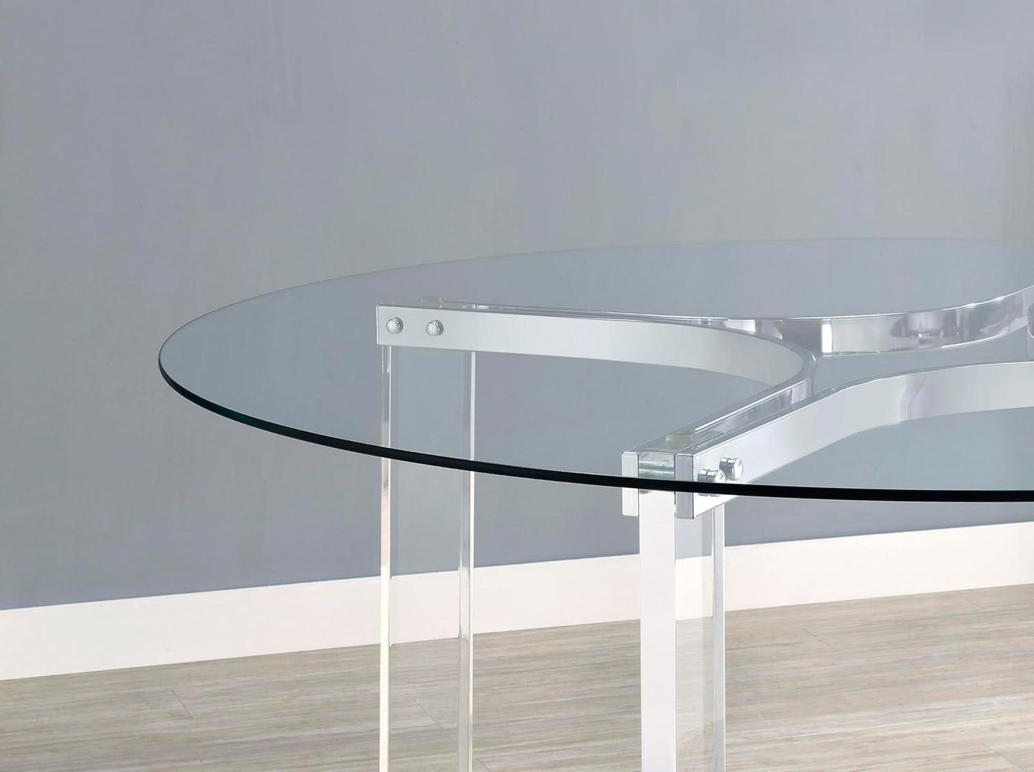 47-Inch Round Glass Top Dining Table with Chrome and Acrylic Base