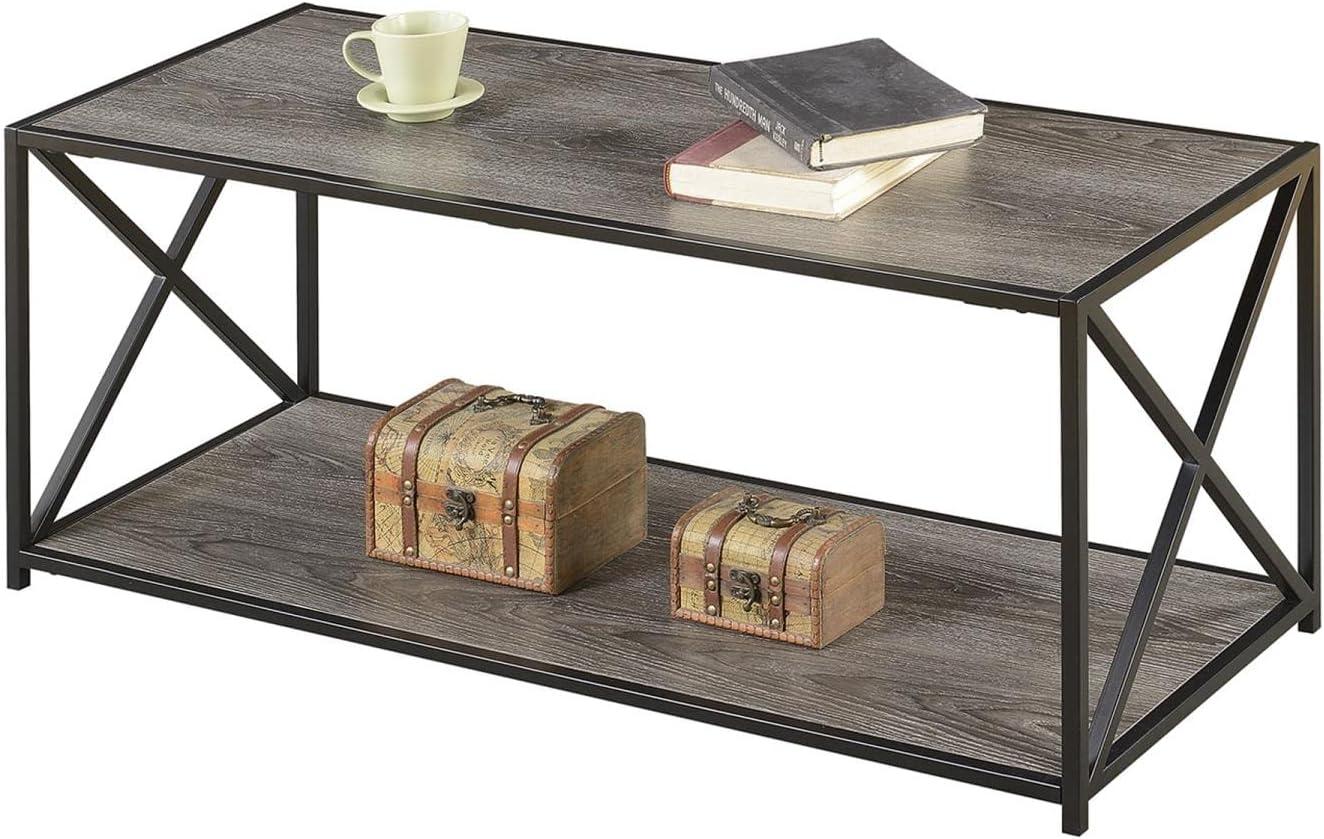 Tucson Weathered Gray Rectangular Wooden Coffee Table with Shelf