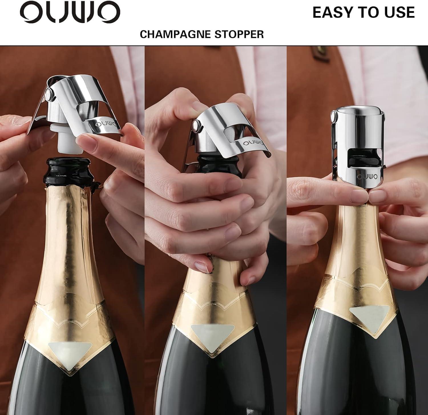 6 Pack Stainless Steel Champagne Stopper with Leak-Proof Bubble Seal - Preserve Bubbly and Extend Wine Storage Time - Fits Most Champagne Bottles - Food Grade Silicone - Easy to Use and Clean