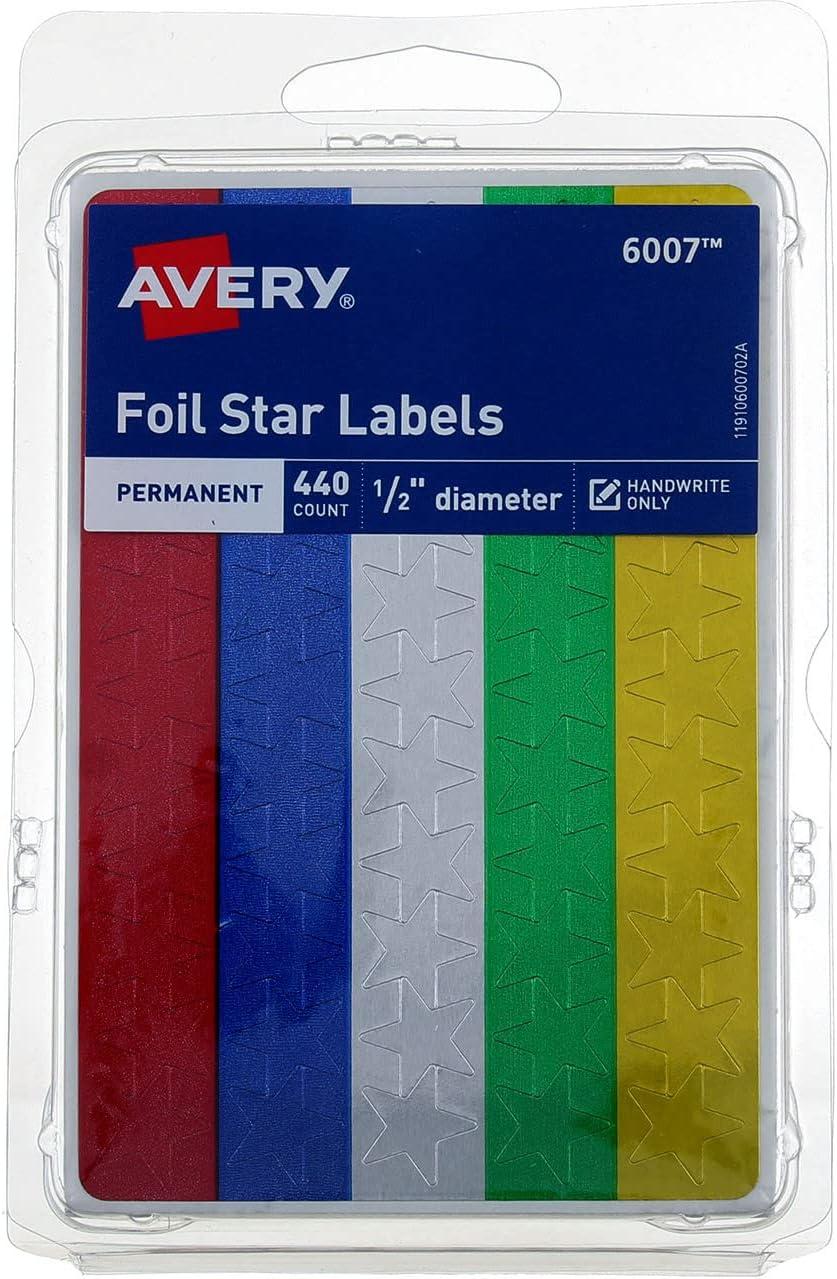 Avery Colored Foil Stars 1/2" dia Assorted Colors 440/Pack 06007