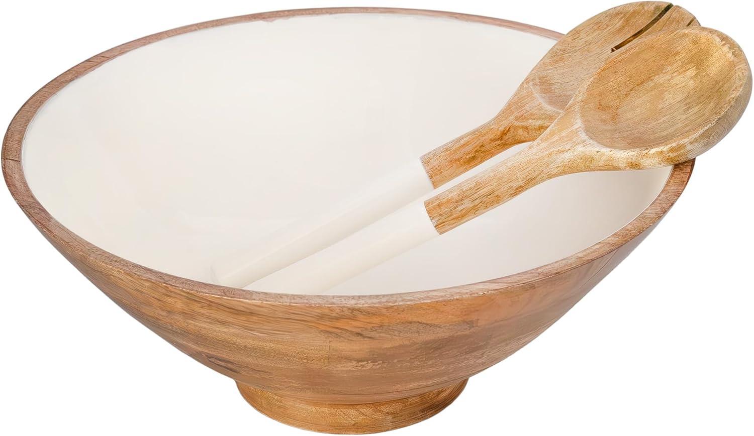 AuldHome Design Wooden Salad Bowl Set Large Serving Bowl w/ Utensils; Salad Serving Set in Mango Wood
