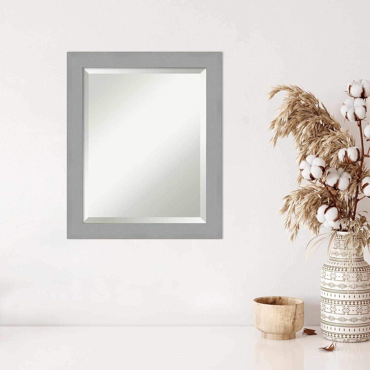 20" x 24" Brushed Nickel Framed Bathroom Vanity Wall Mirror - Amanti Art: Modern Rectangle, No Assembly Required