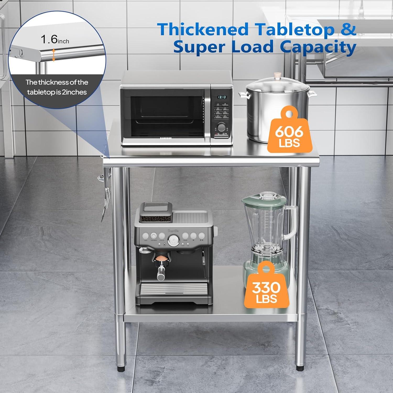 ROVSUN 36'' x 24'' Stainless Steel Table for Prep & Work, Metal Table with Undershelf for Kitchen Restaurant, Home