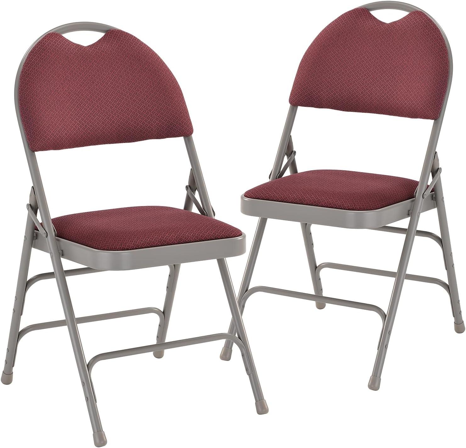 Flash Furniture 2 Pack HERCULES Series Ultra-Premium Triple Braced Burgundy Fabric Metal Folding Chair with Easy-Carry Handle