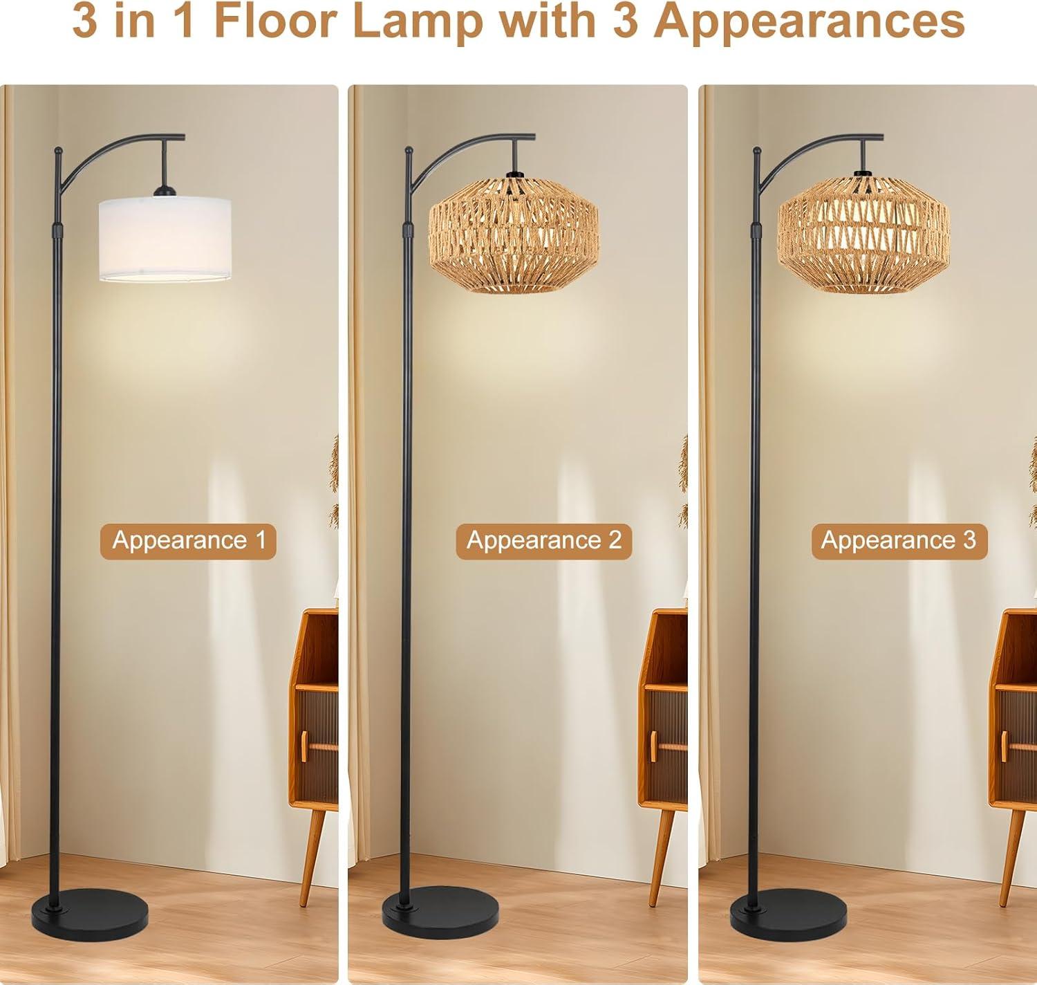 Bay Isle Home™ Boho 72'' Rattan Floor Lamp With 3 Color Temps, 360° Rotatable Modern Farmhouse Design For Bedroom/Living Room/Office