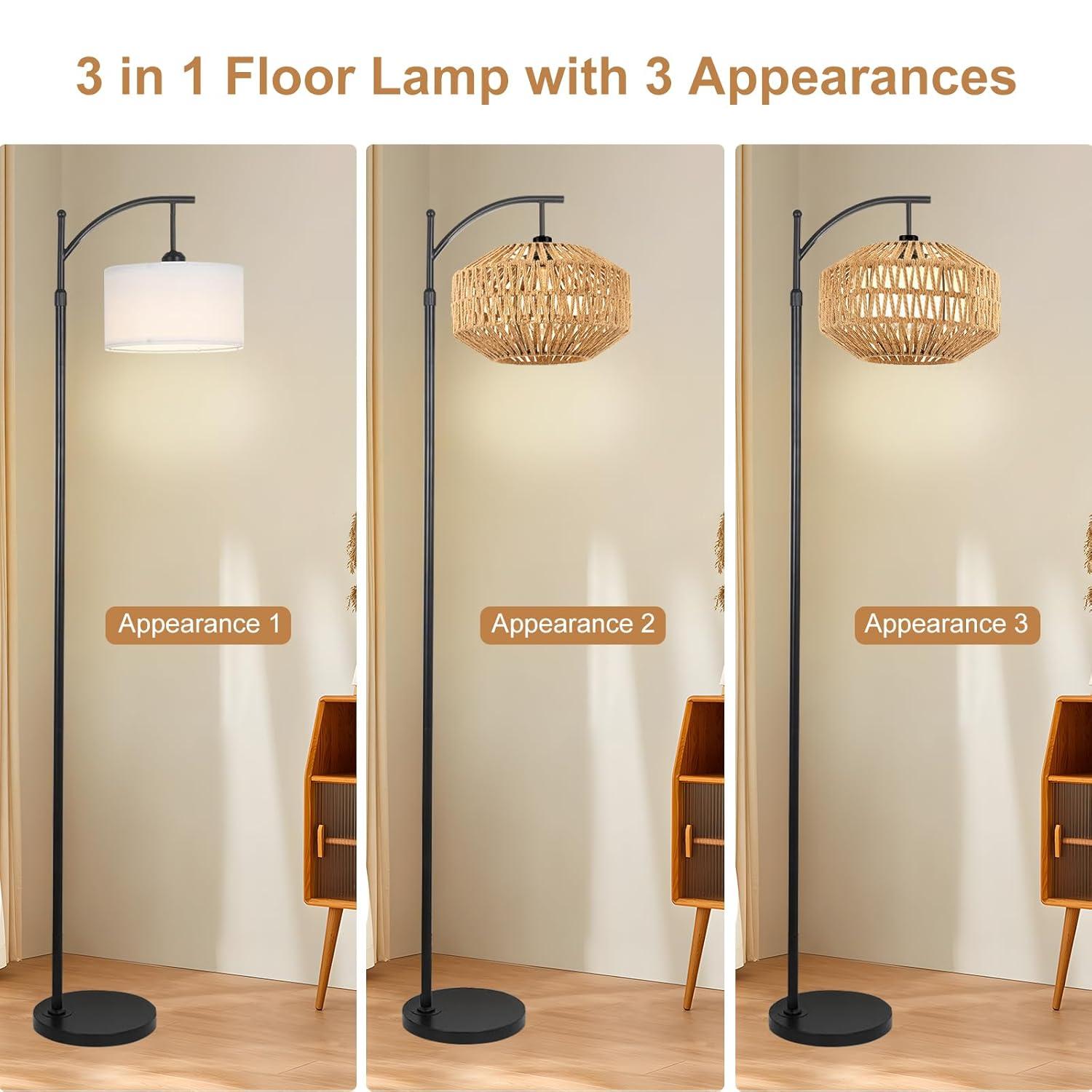 Bay Isle Home™ Boho 72'' Rattan Floor Lamp With 3 Color Temps, 360° Rotatable Modern Farmhouse Design For Bedroom/Living Room/Office